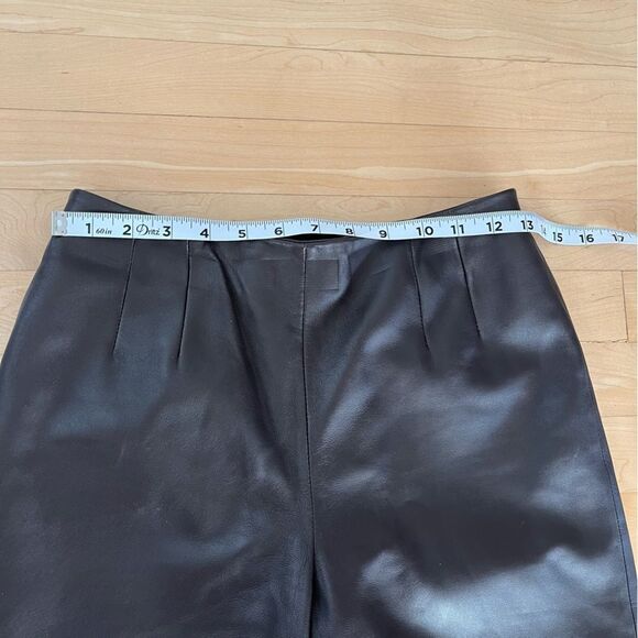 PleinAir Slim Straight Flat Front Genuine Leather Pants in Espresso Brown 0 - Picture 9 of 16